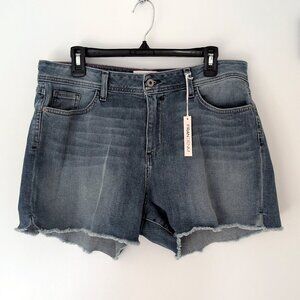 Fran Denim Ruby cutoff jean shorts 32 athletic cut medium blue wash NWT